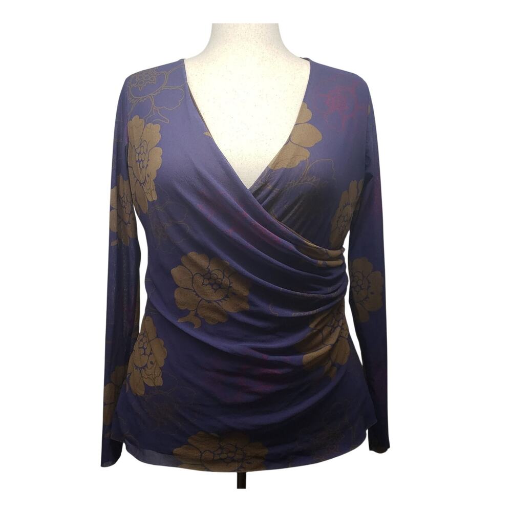 Lucy & Fiona XL Purple Mesh Blouse Whimsigoth Fairycore Floral Ruched V-Neck Top